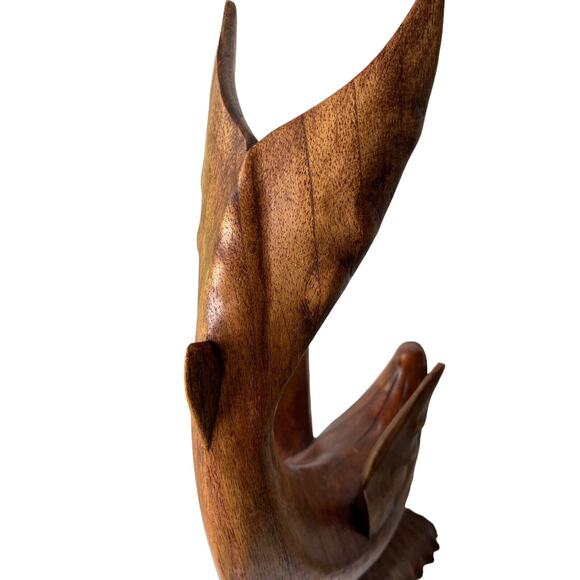 Vintage 90s Hand Carved 16" Wooden Dolphin Sculpture Rustic Decor Figurine - Picture 6 of 12
